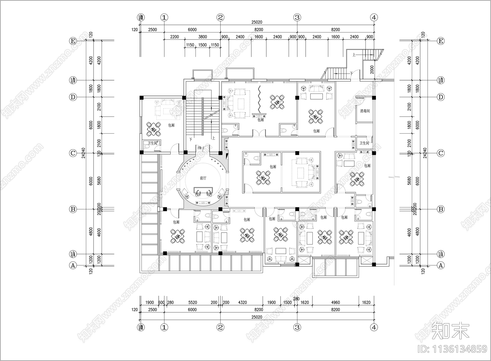 麻将房棋牌室平面图cad施工图下载【ID:1136134859】