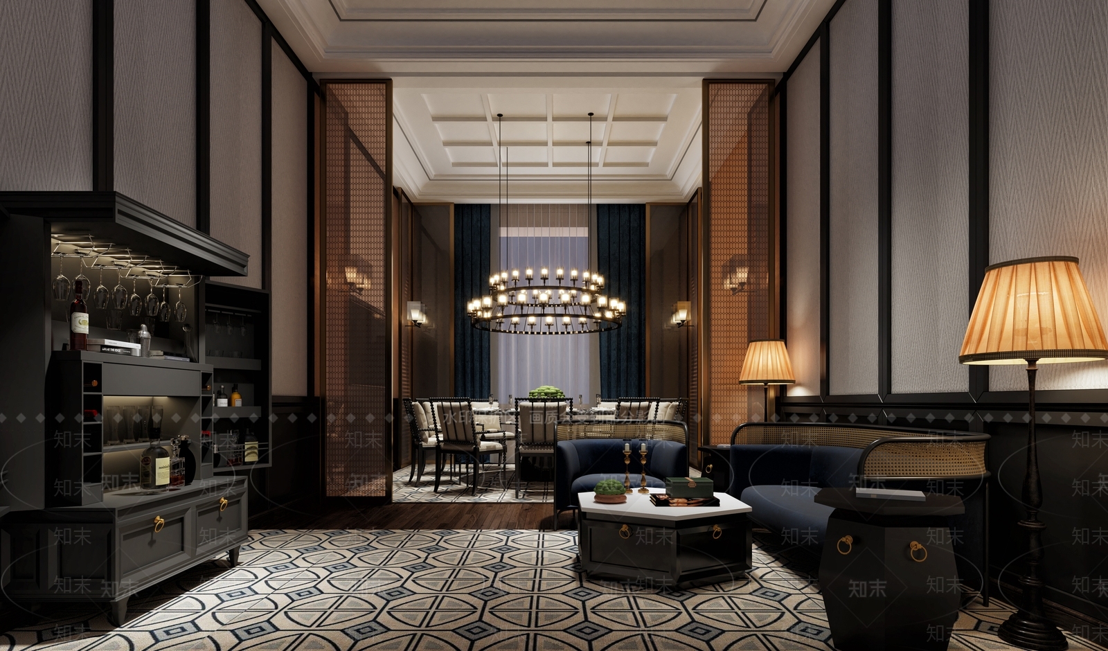 新中式中餐厅包房3D模型下载【ID:1136137142】_知末3d模型网