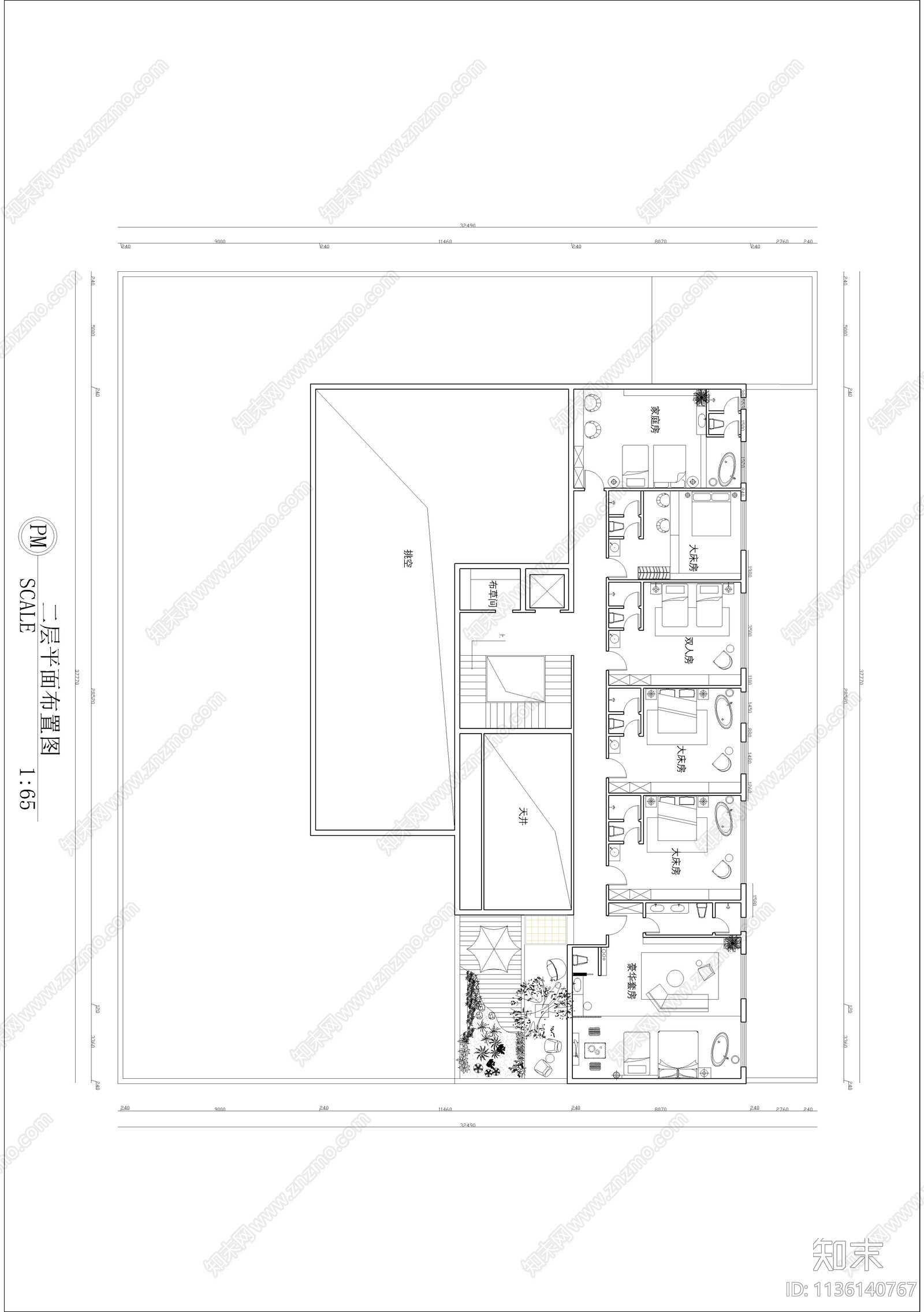 民宿室内装修施工图下载【ID:1136140767】