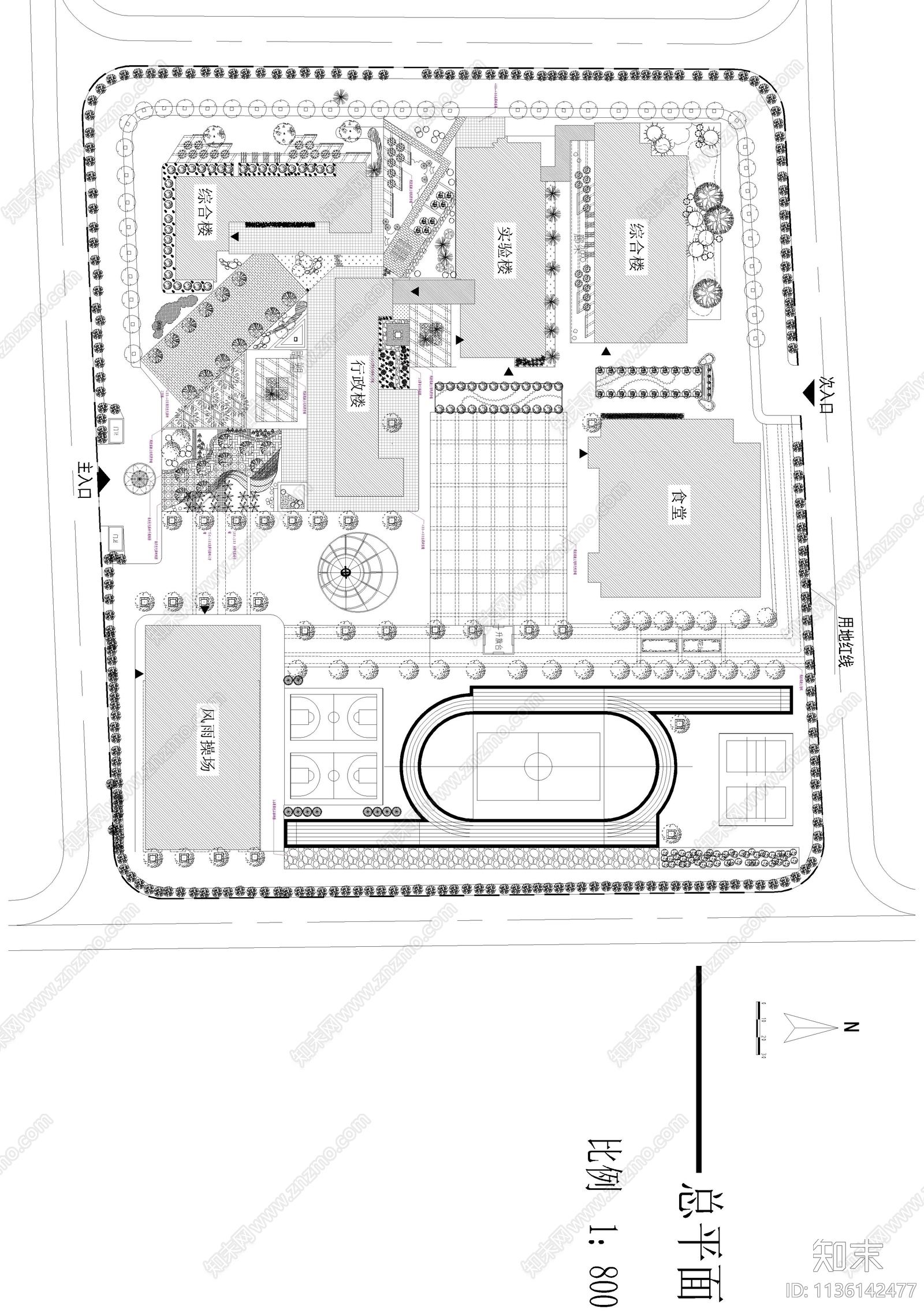 学校建筑平面图cad施工图下载【ID:1136142477】