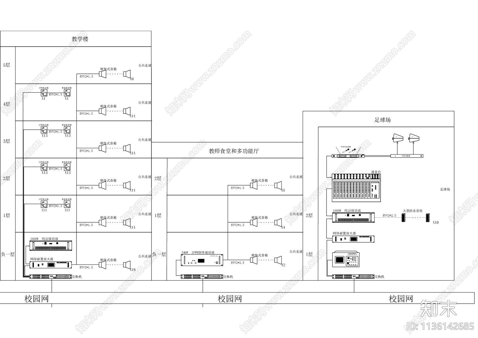 校园广播系统cad施工图下载【ID:1136142685】