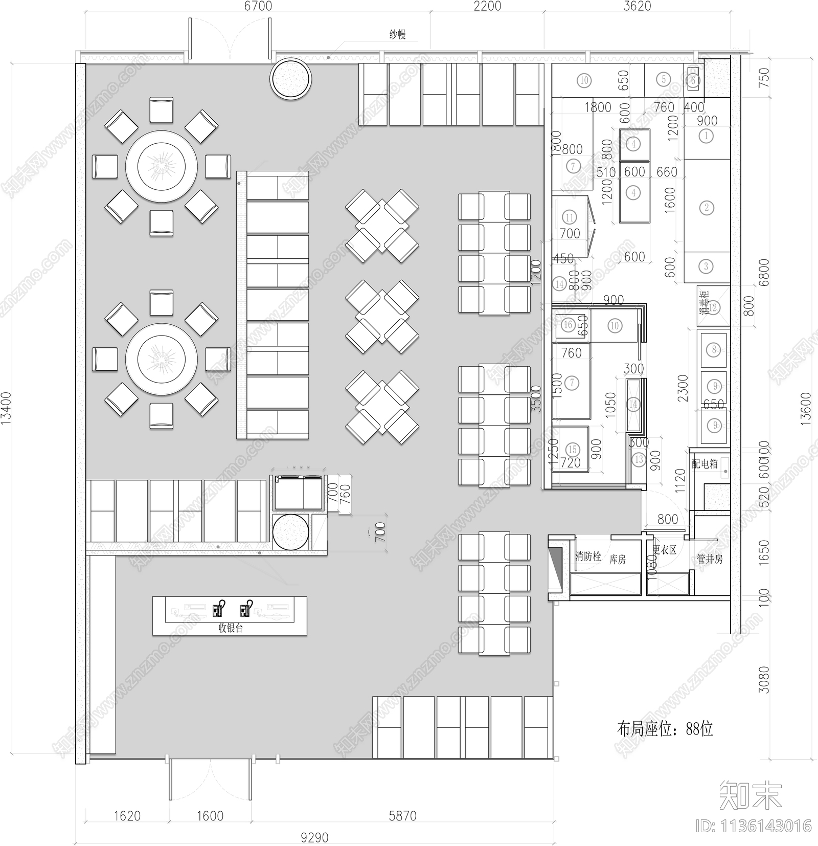 港式茶餐厅平面图cad施工图下载【ID:1136143016】