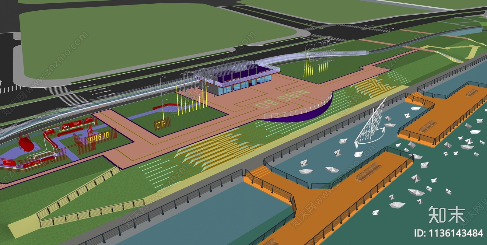 现代滨水广场景观互动水景SU模型下载【ID:1136143484】