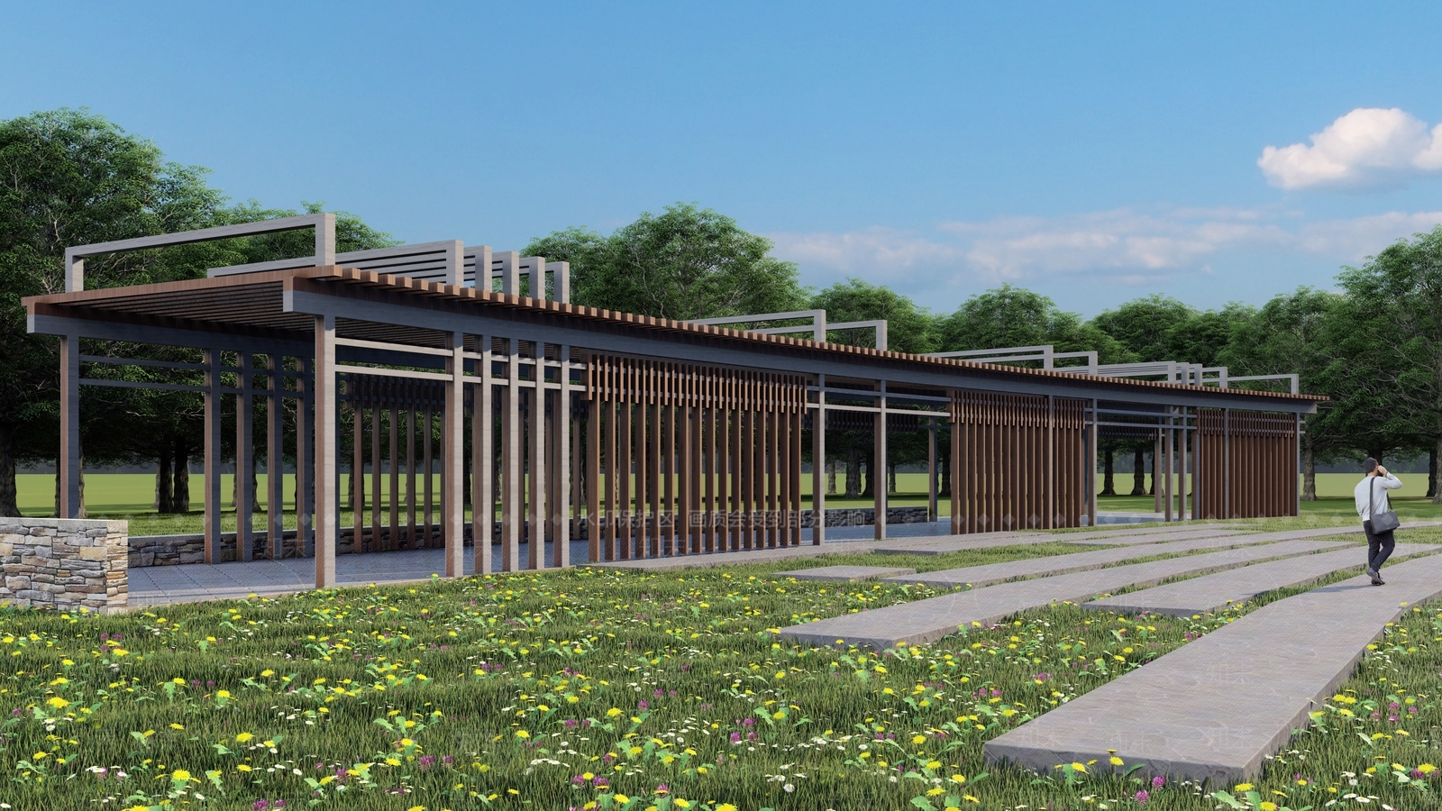 现代弧形景观廊架SU模型下载【ID:1136145512】