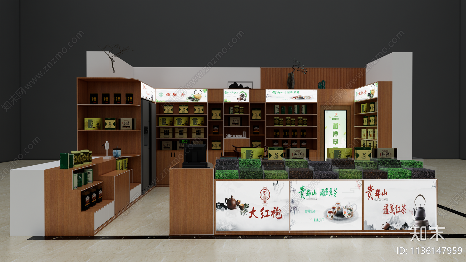 新中式茶叶店SU模型下载【ID:1136147959】