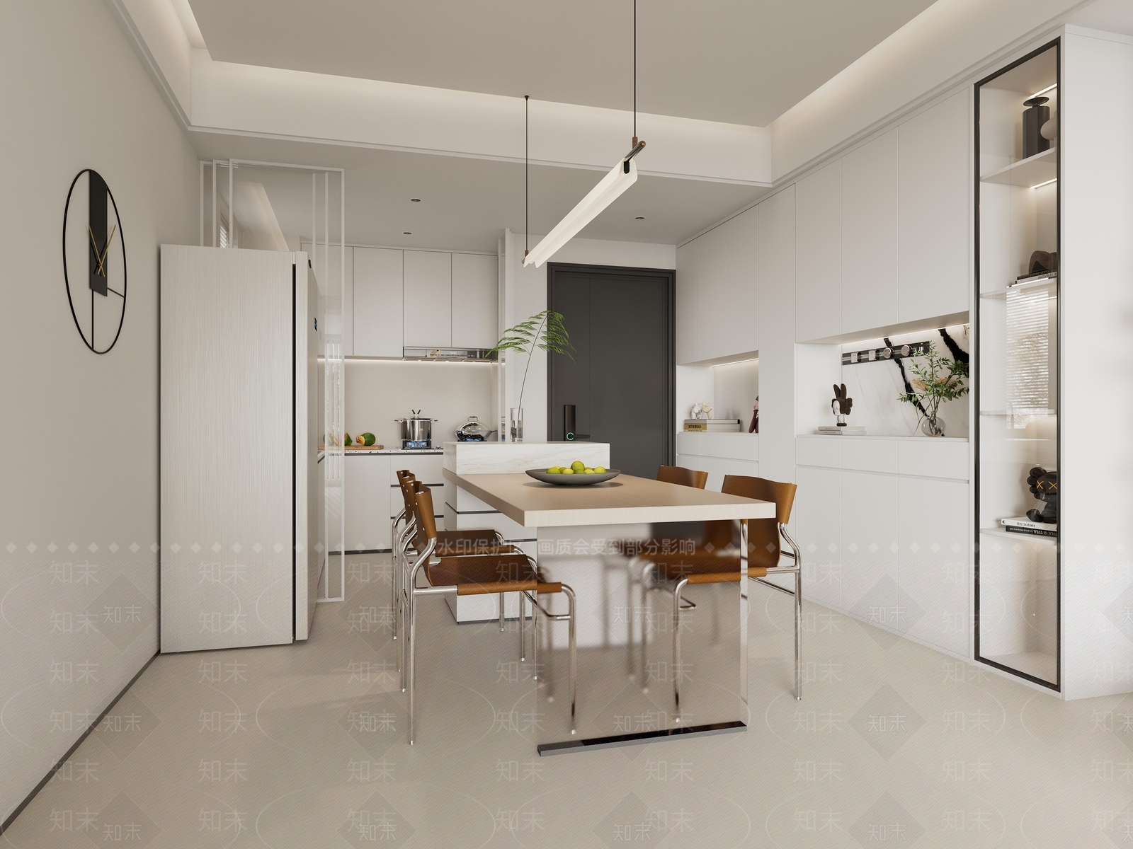 现代极简客餐厅3D模型下载【ID:1136149702】_知末3d模型网
