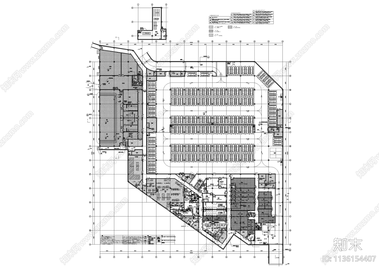 地下车库后勤区地下室cad施工图下载【ID:1136154407】