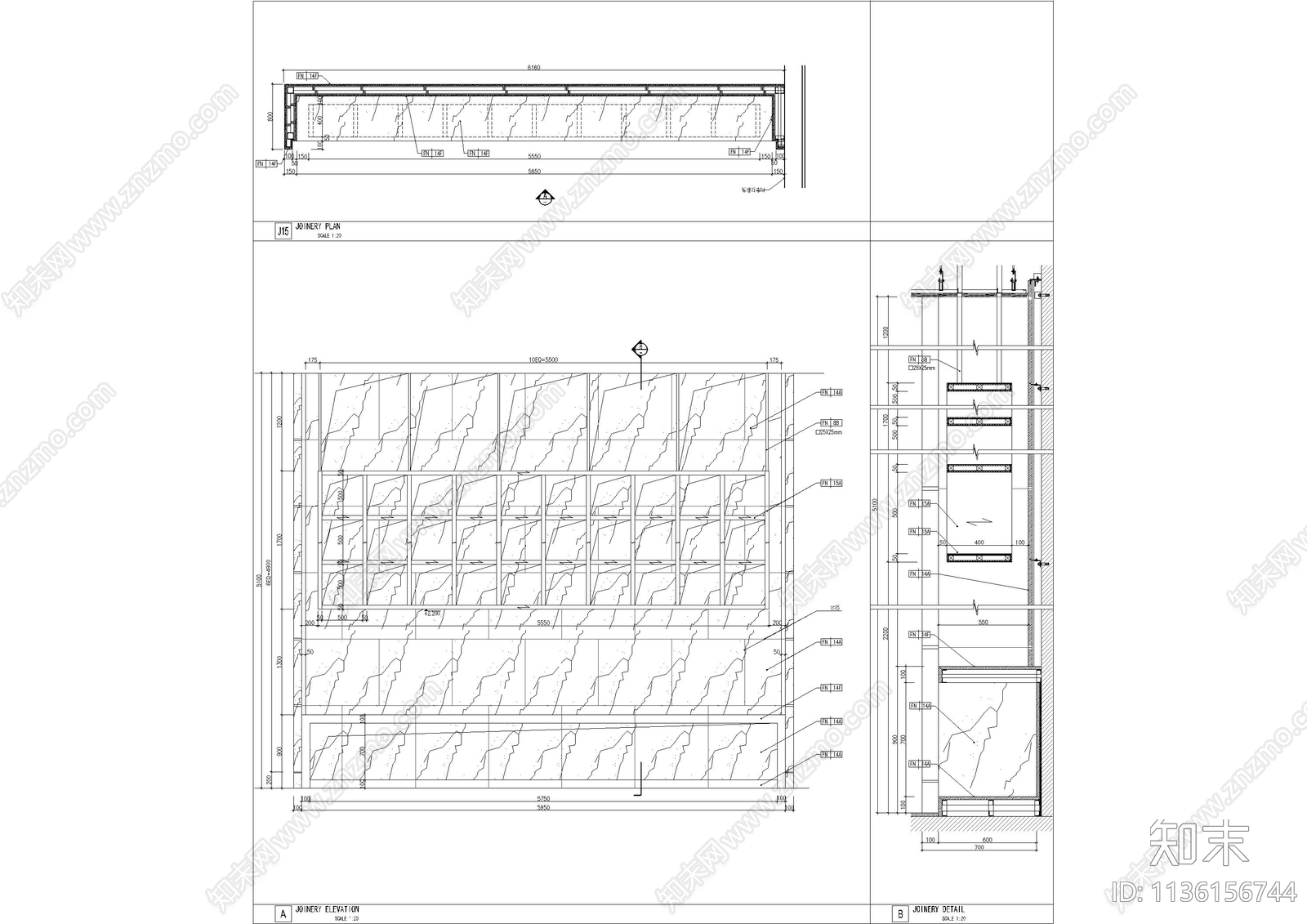 面包房柜及背景吊柜节点大样施工图下载【ID:1136156744】