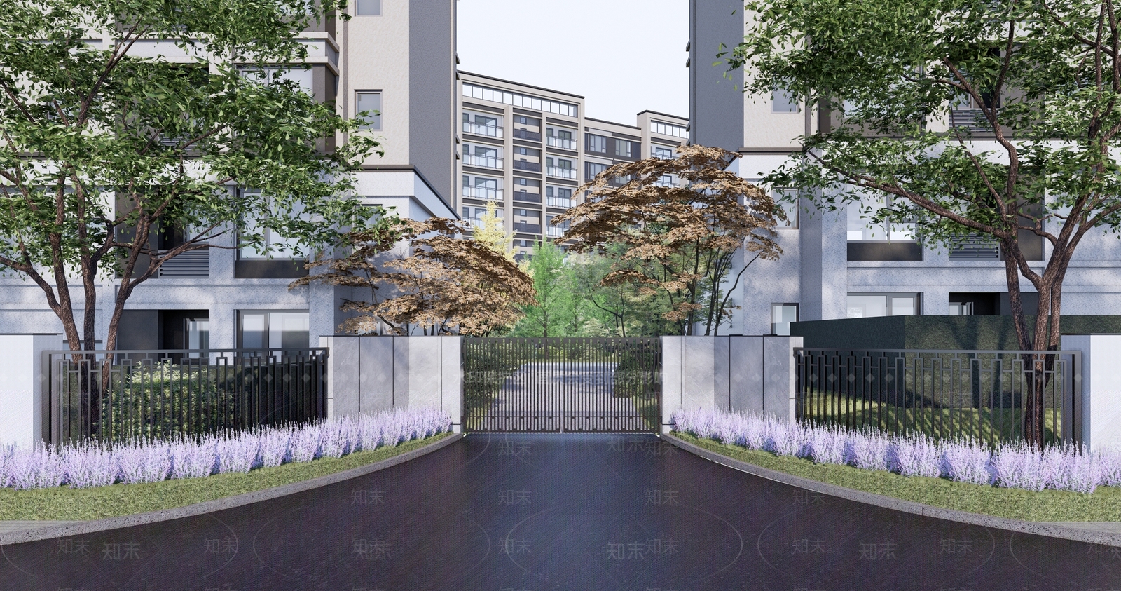 现代小区次入口大门消防铁艺门格栅门围墙SU模型【ID:1136157932】_知末su模型网