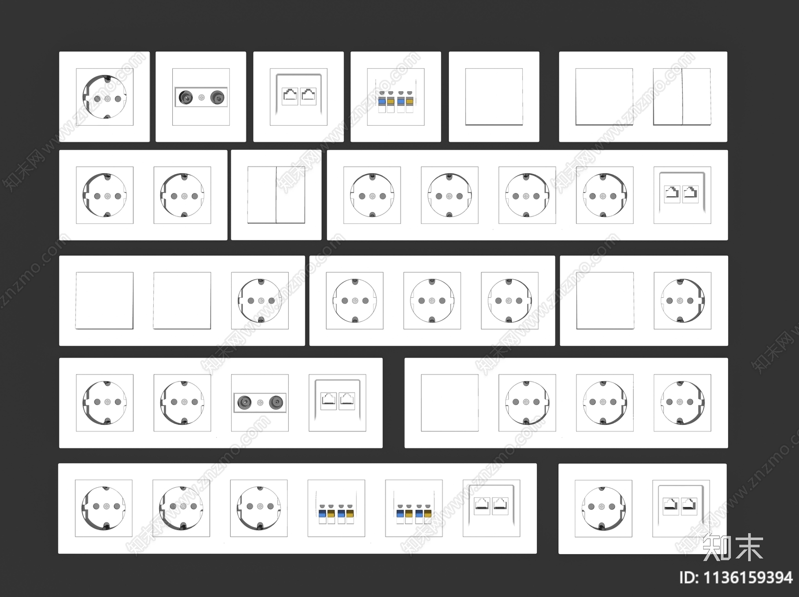 现代智能开关面板插座组合SU模型下载【ID:1136159394】