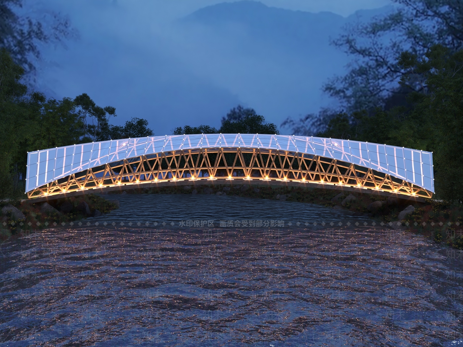 现代步行景观竹廊桥3D模型下载【ID:1136162144】