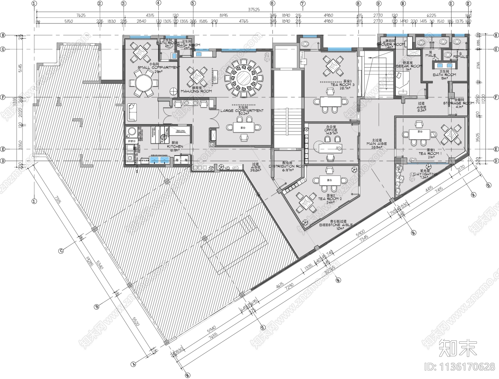 烟酒专卖店平面布置图施工图下载【ID:1136170628】