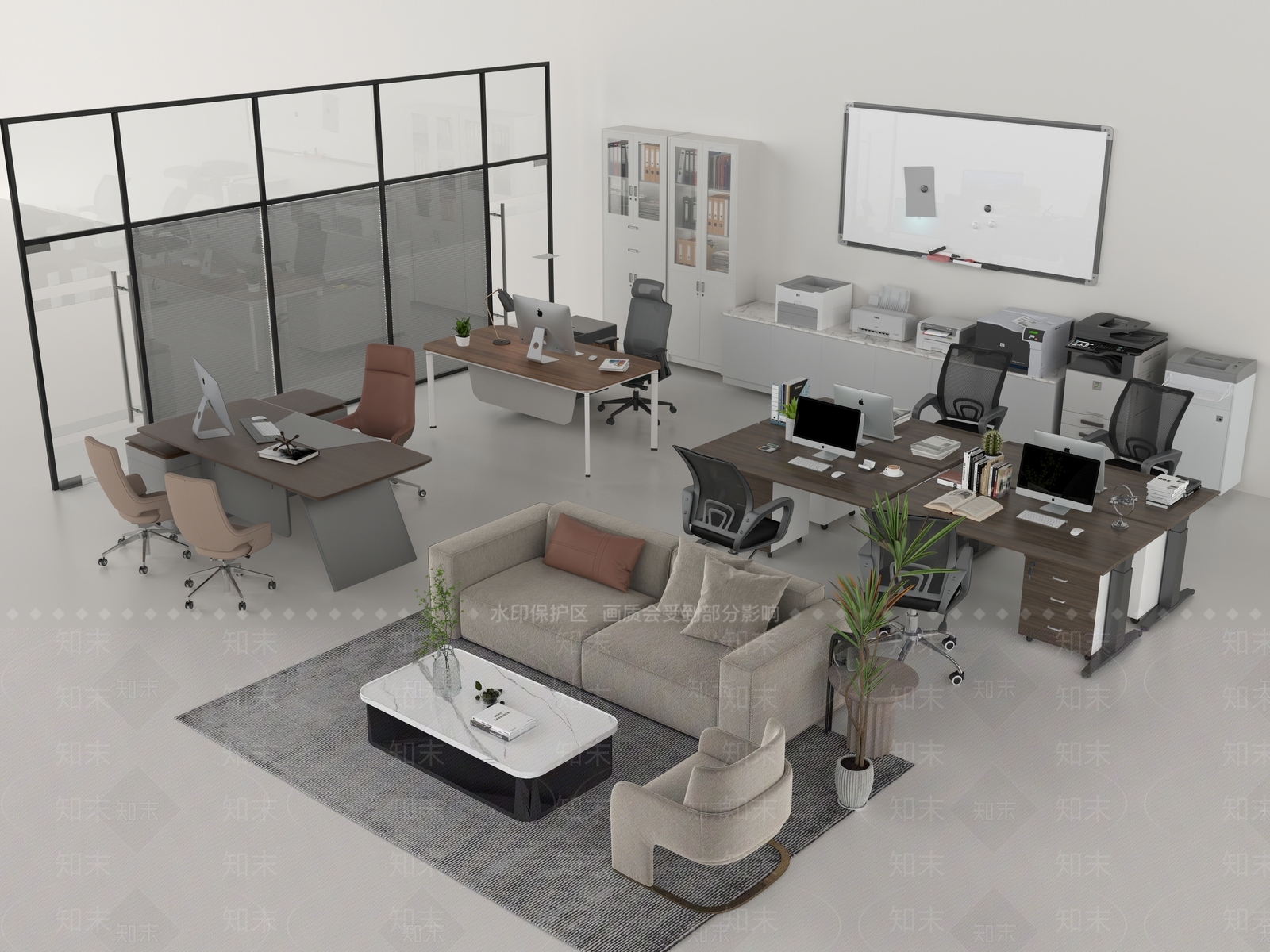 现代办公桌椅组合3D模型下载【ID:1136173785】