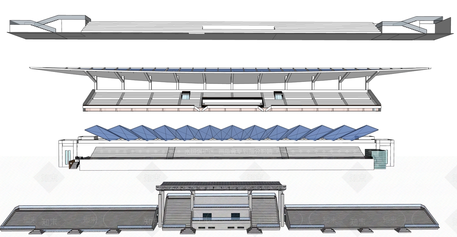 现代学校运动场主席台SU模型下载【ID:1136174968】