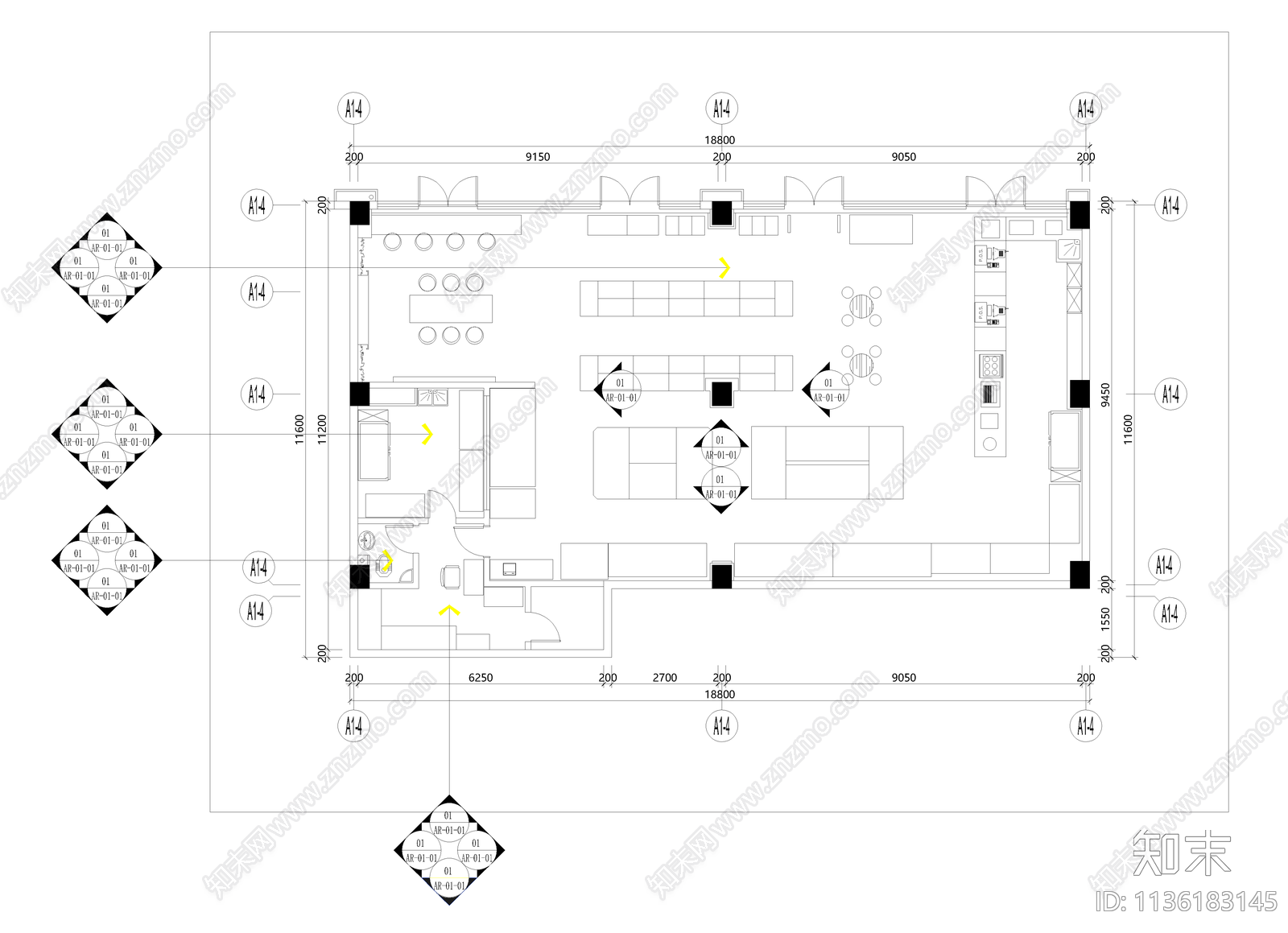 全套超市cad施工图下载【ID:1136183145】