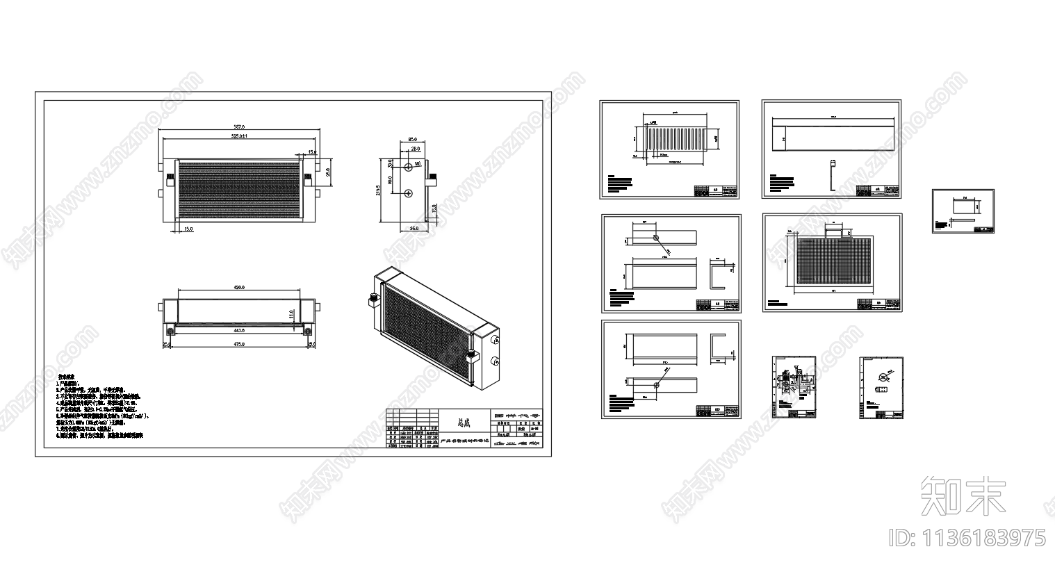 矩形翅片换热器外形cad施工图下载【ID:1136183975】