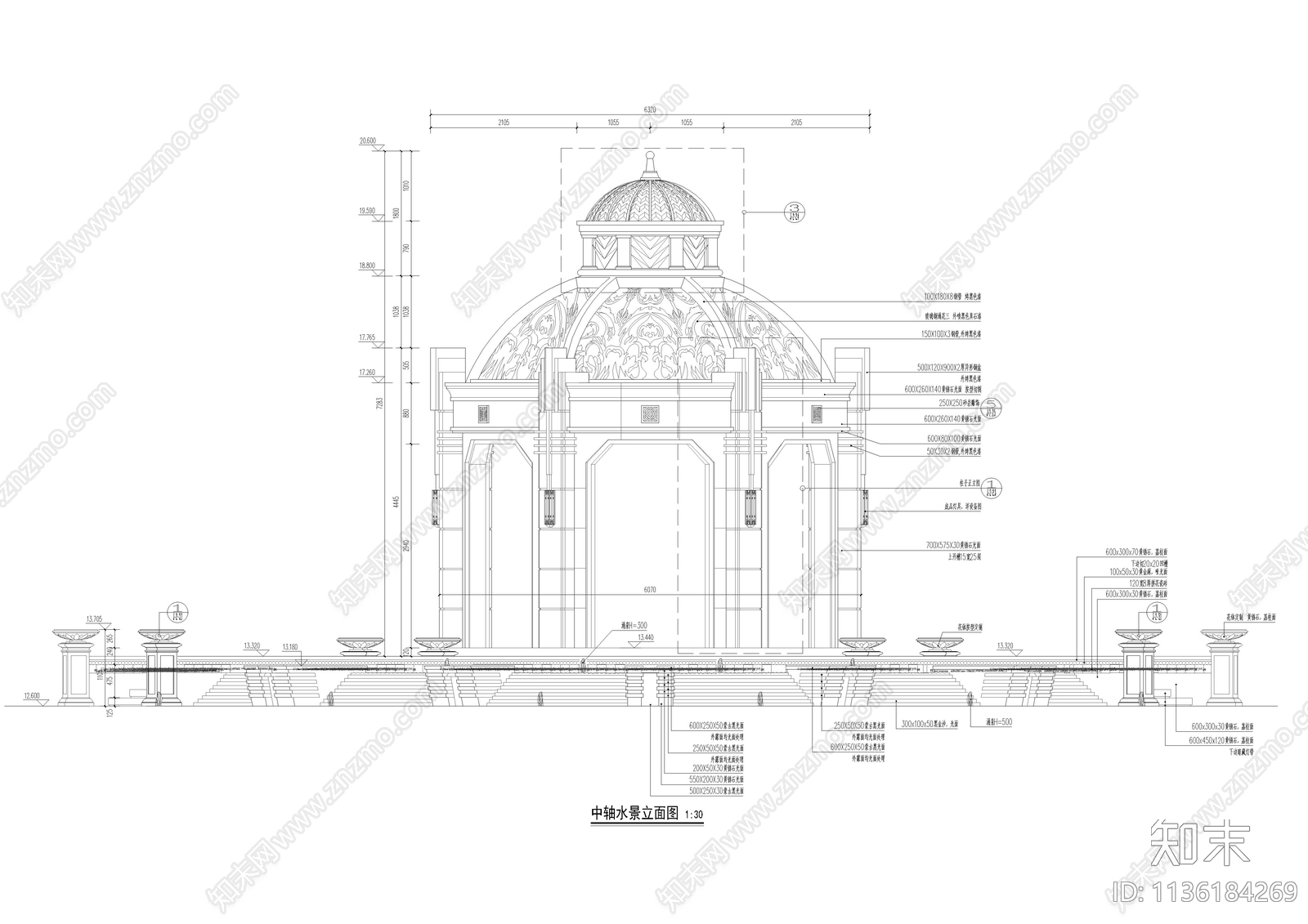 中轴景观区水景及亭子cad施工图下载【ID:1136184269】