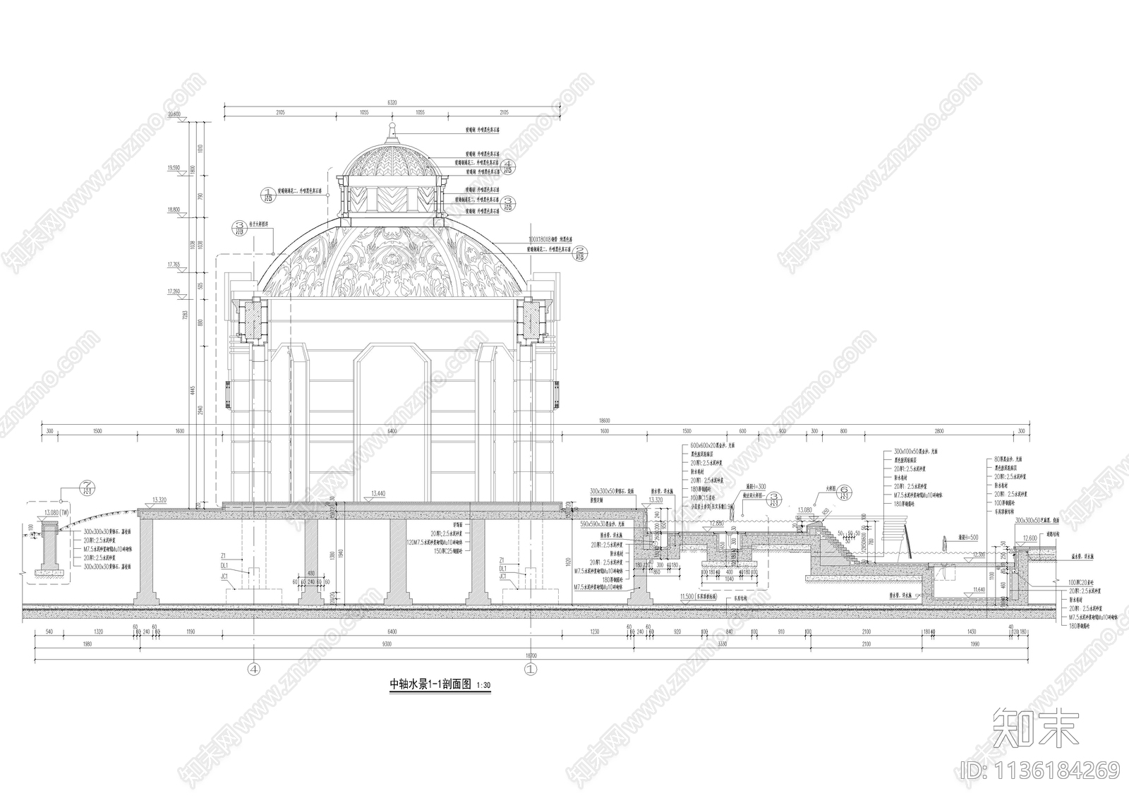 中轴景观区水景及亭子cad施工图下载【ID:1136184269】