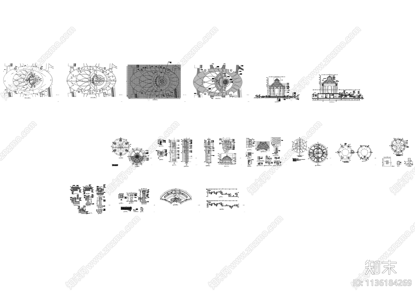 中轴景观区水景及亭子cad施工图下载【ID:1136184269】