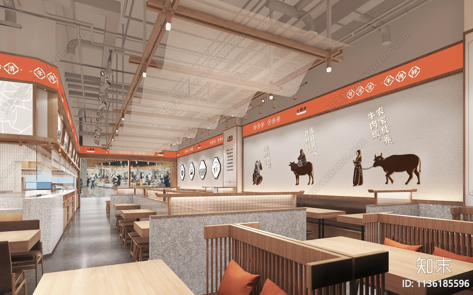 小籣舟快餐店效果图cad施工图下载【ID:1136185596】