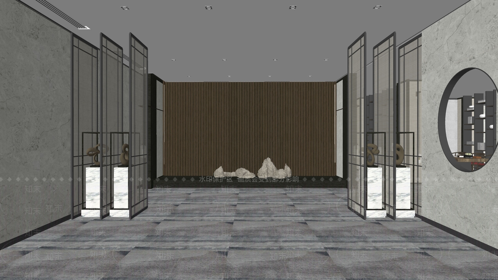 新中式酒店玄关过道SU模型下载【ID:1136186849】