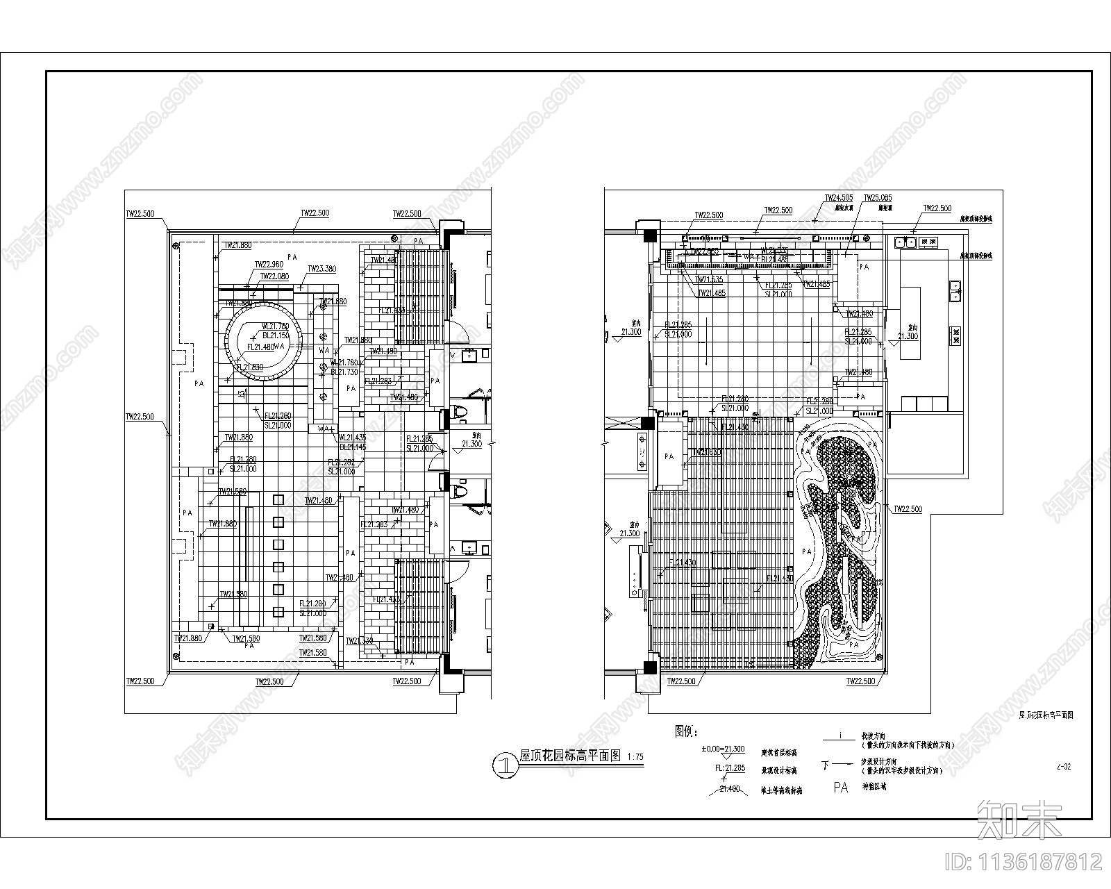 屋顶花园全套cad施工图下载【ID:1136187812】