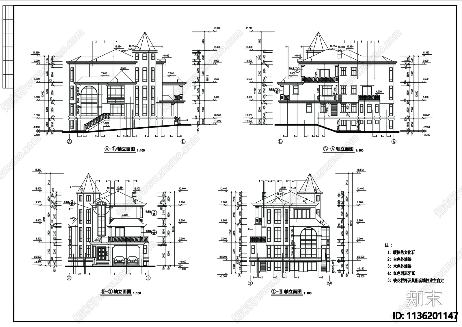 别墅建筑cad施工图下载【ID:1136201147】