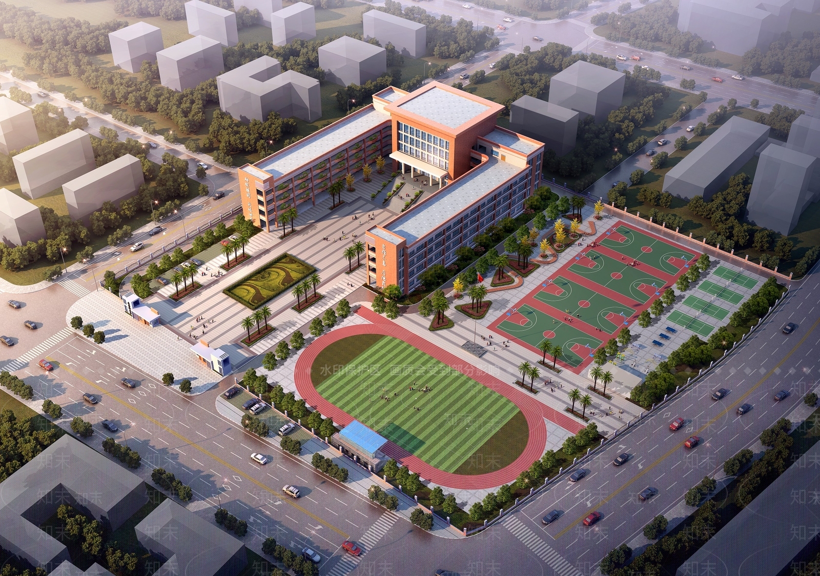 现代办公楼教学外观3D模型下载【ID:1136196493】