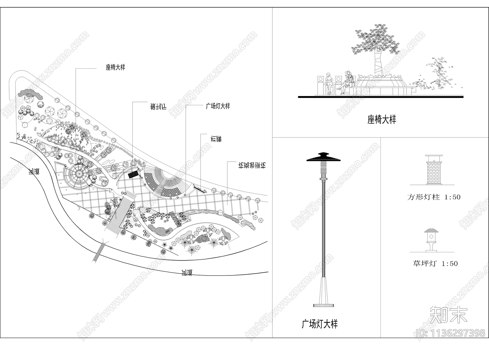 34套滨水公园河道景观平面图施工图下载【ID:1136297398】