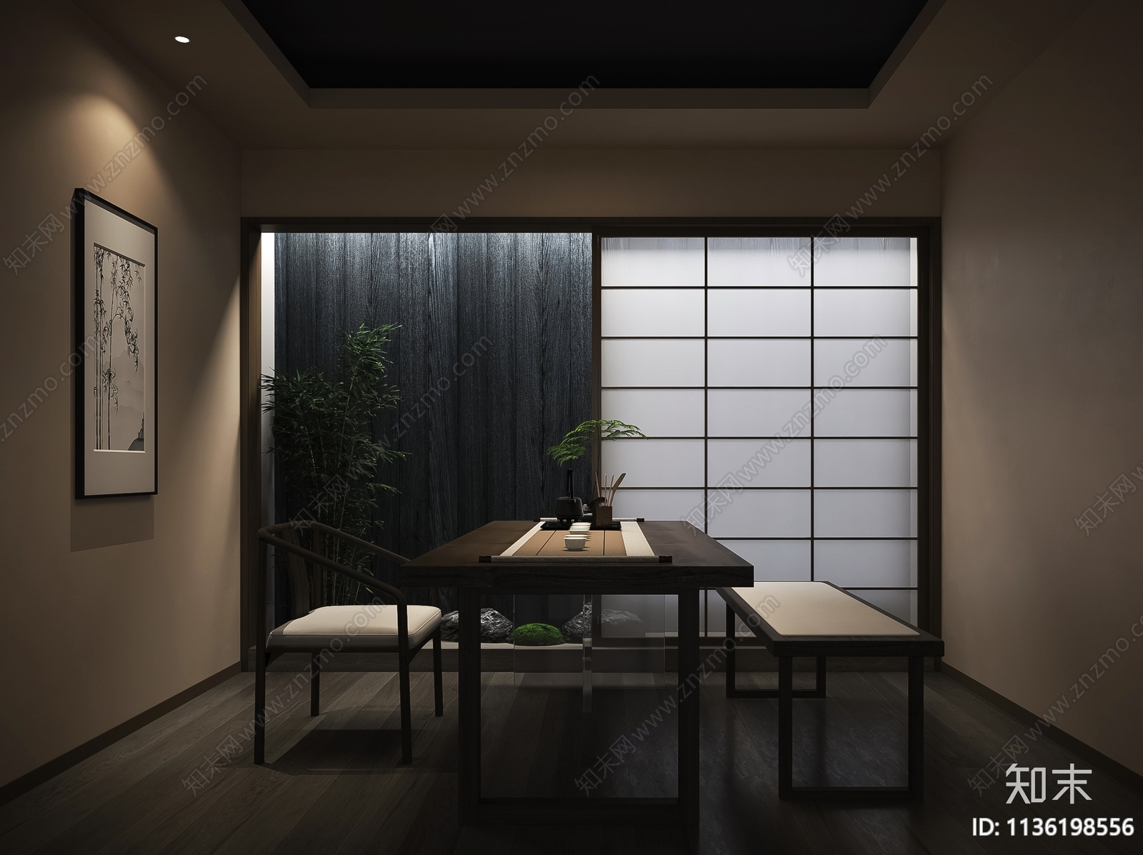 茶楼全套效果图cad施工图下载【ID:1136198556】