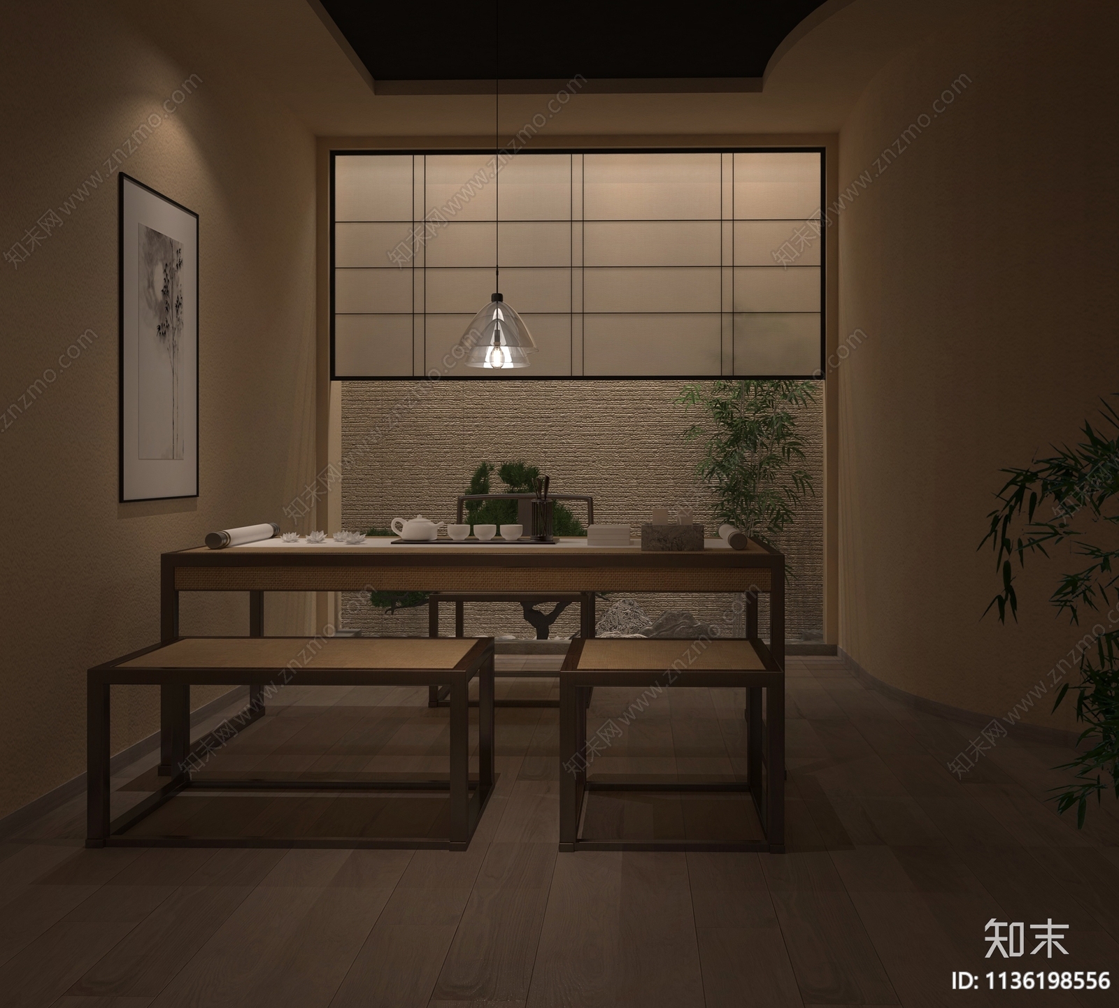 茶楼全套效果图cad施工图下载【ID:1136198556】
