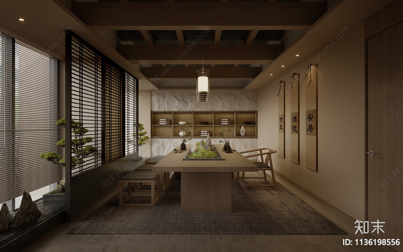 茶楼全套效果图cad施工图下载【ID:1136198556】
