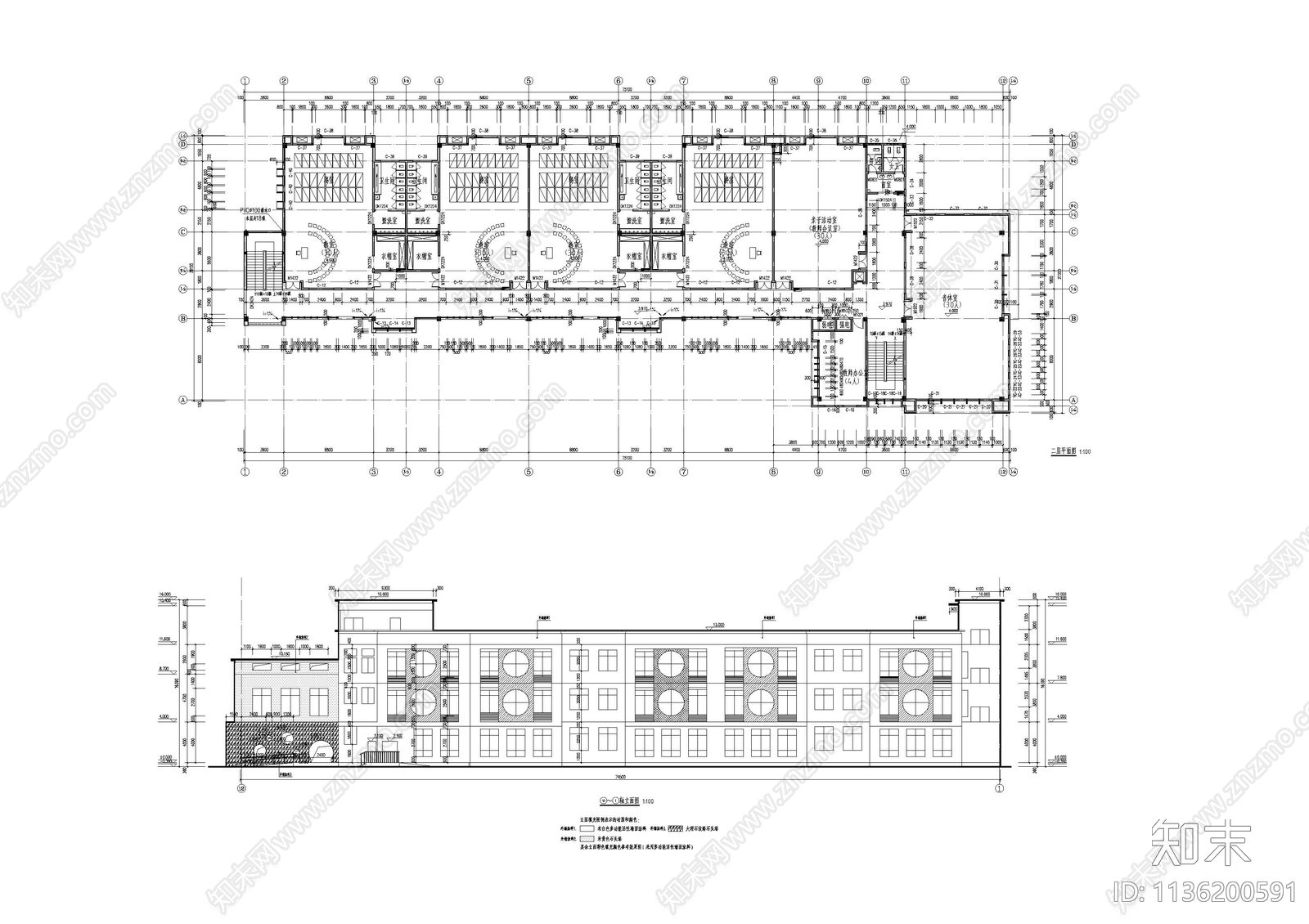 幼儿园建筑cad施工图下载【ID:1136200591】