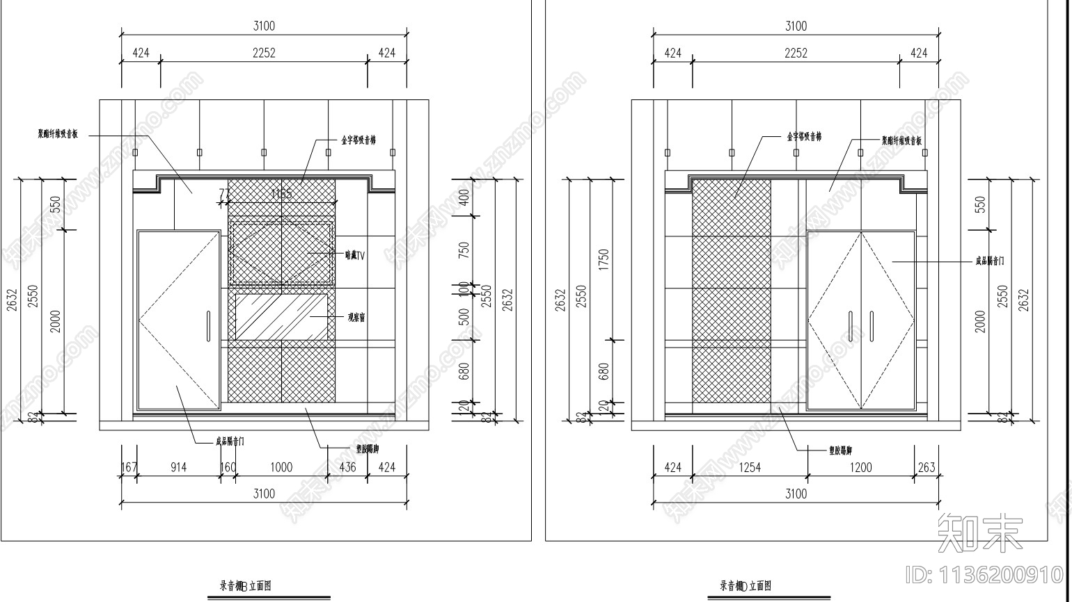 录音棚cad施工图下载【ID:1136200910】