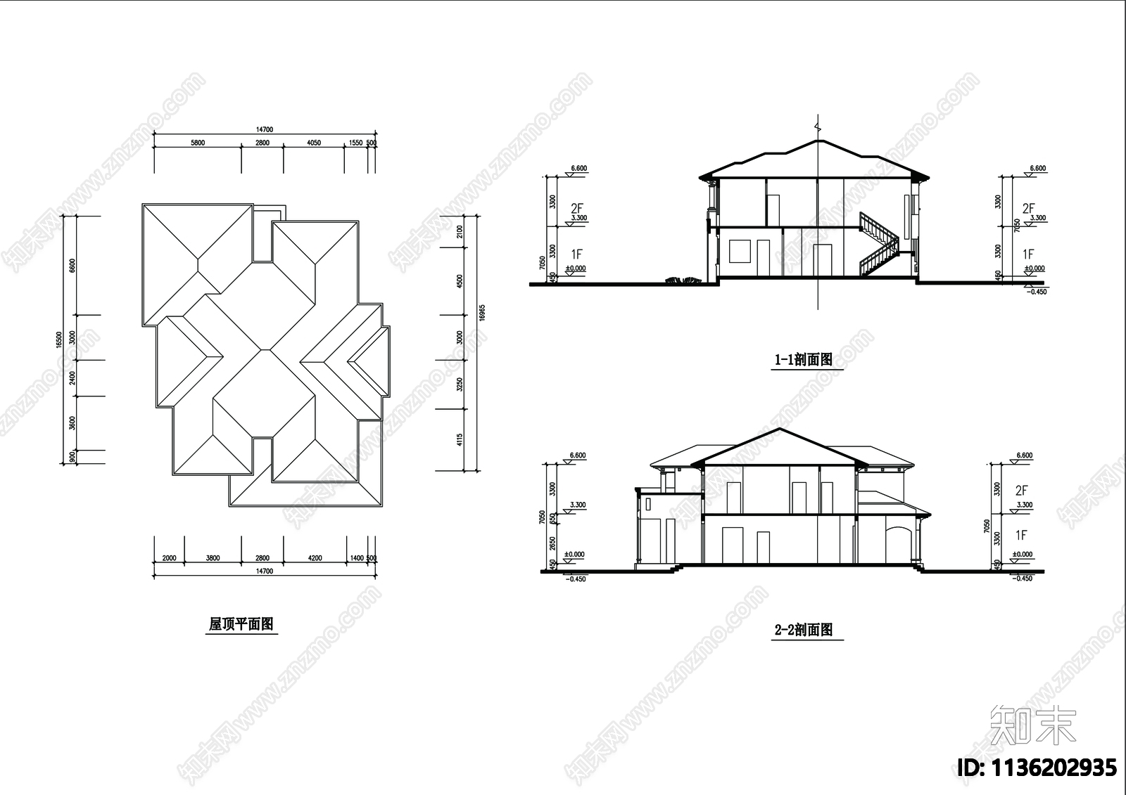 别墅建筑cad施工图下载【ID:1136202935】