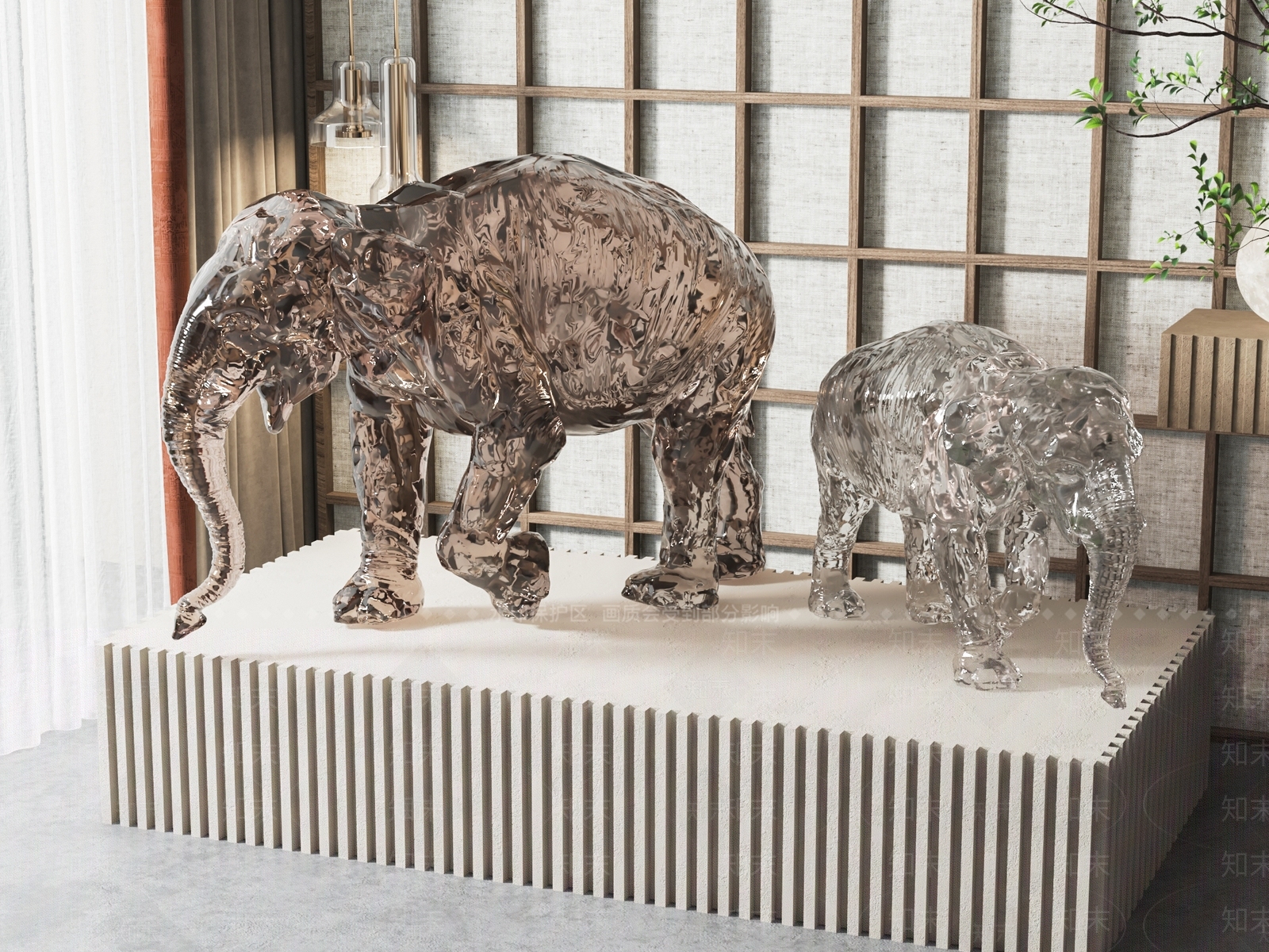 现代亚克力大象雕塑摆件SU模型下载【ID:1136205676】