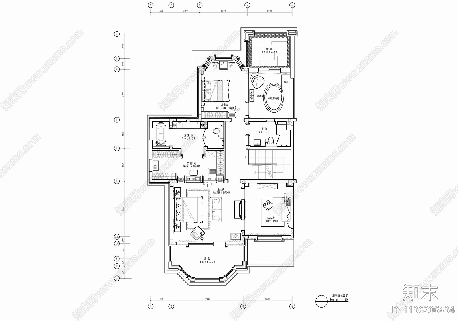 350㎡三层别墅室内cad施工图下载【ID:1136206434】