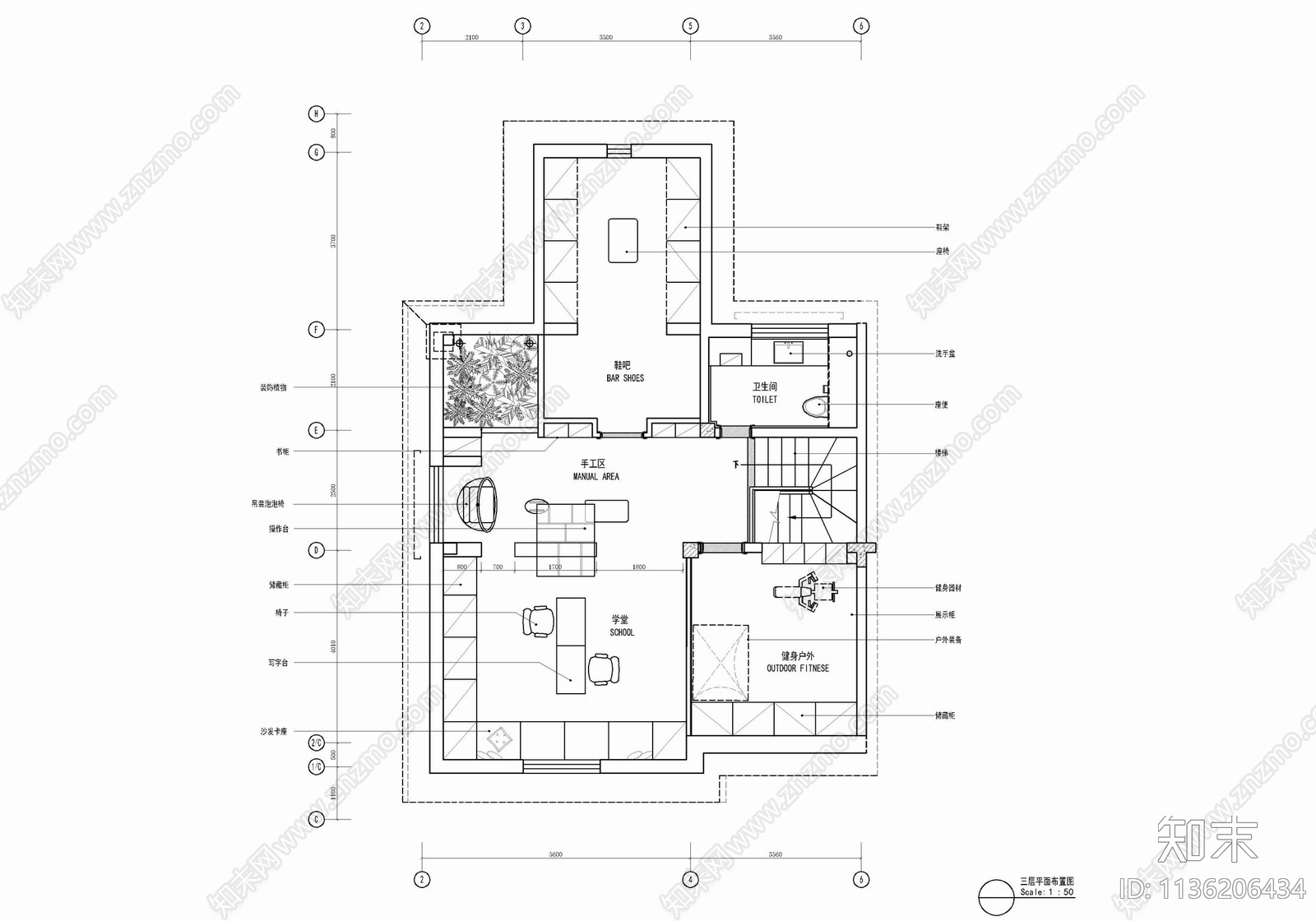 350㎡三层别墅室内cad施工图下载【ID:1136206434】