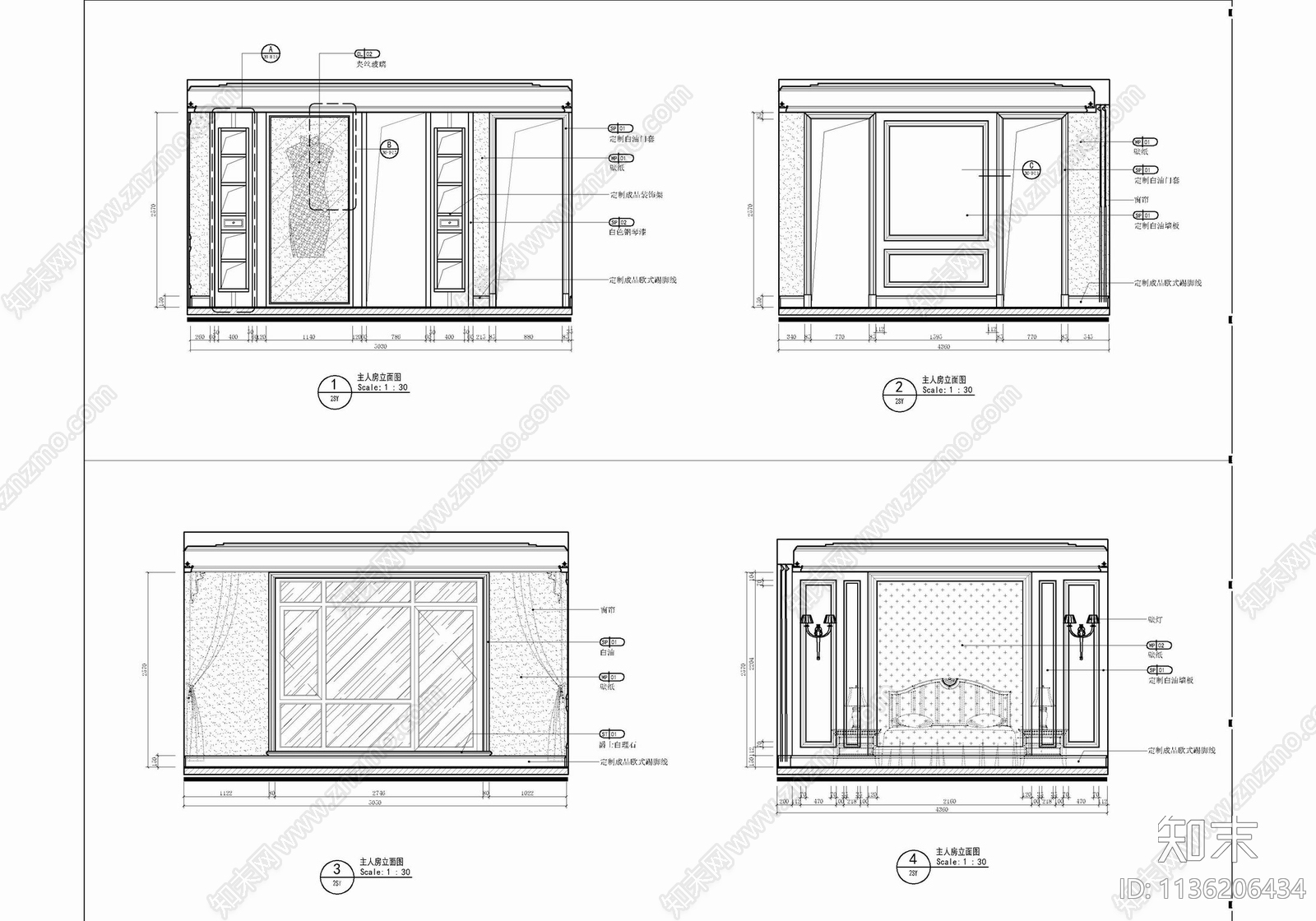 350㎡三层别墅室内cad施工图下载【ID:1136206434】