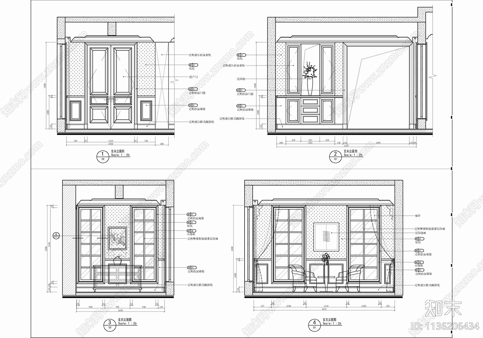 350㎡三层别墅室内cad施工图下载【ID:1136206434】