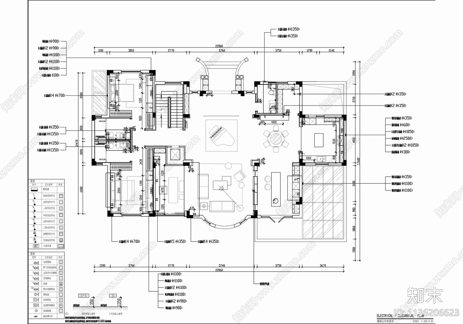 800㎡三层别墅室内施工图下载【ID:1136206623】