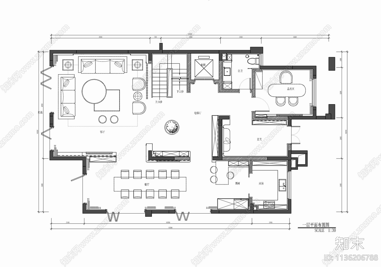 五层别墅室内cad施工图下载【ID:1136206788】