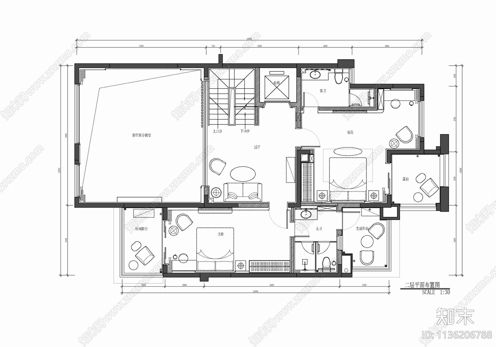 五层别墅室内cad施工图下载【ID:1136206788】