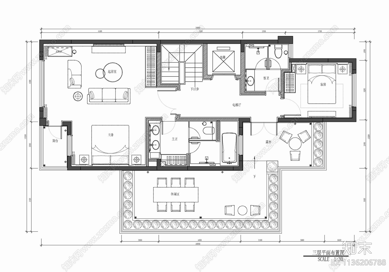 五层别墅室内cad施工图下载【ID:1136206788】