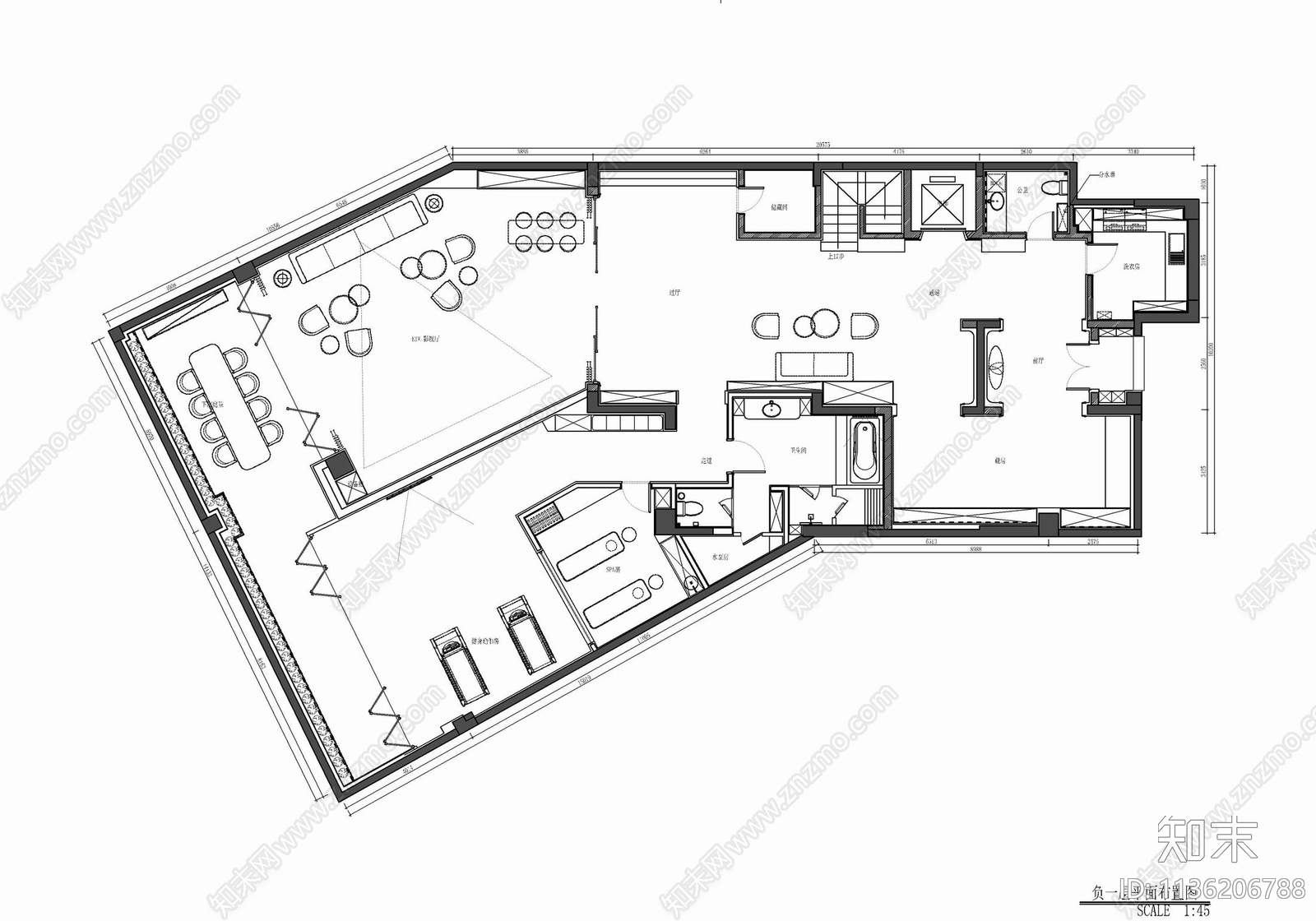 五层别墅室内cad施工图下载【ID:1136206788】