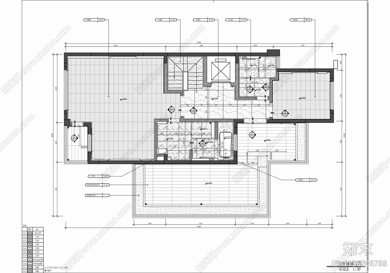 五层别墅室内cad施工图下载【ID:1136206788】