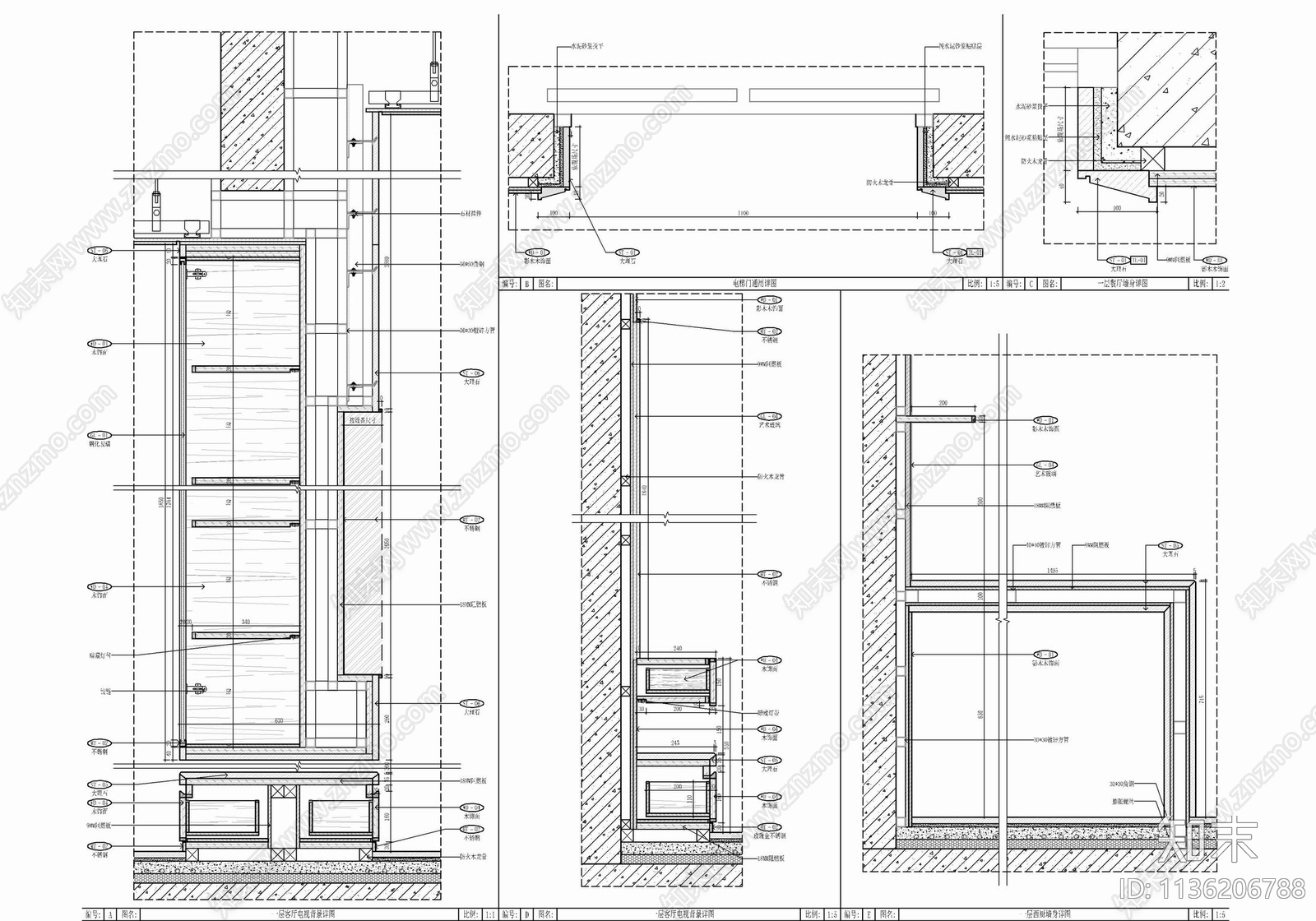 五层别墅室内cad施工图下载【ID:1136206788】