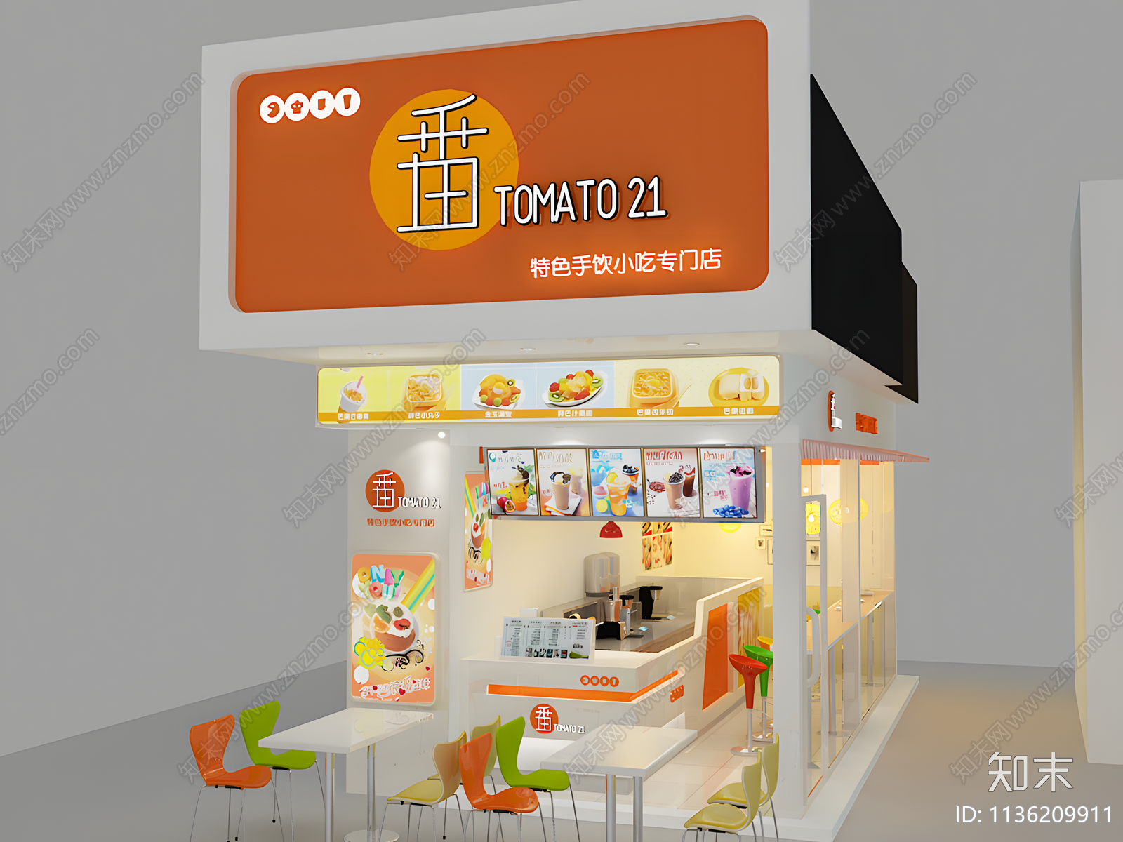 小吃店效果图cad施工图下载【ID:1136209911】