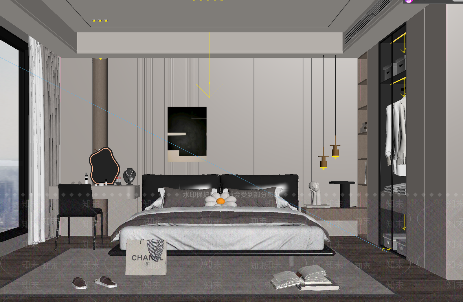 现代简约卧室SU模型下载【ID:1136209815】_知末su模型网