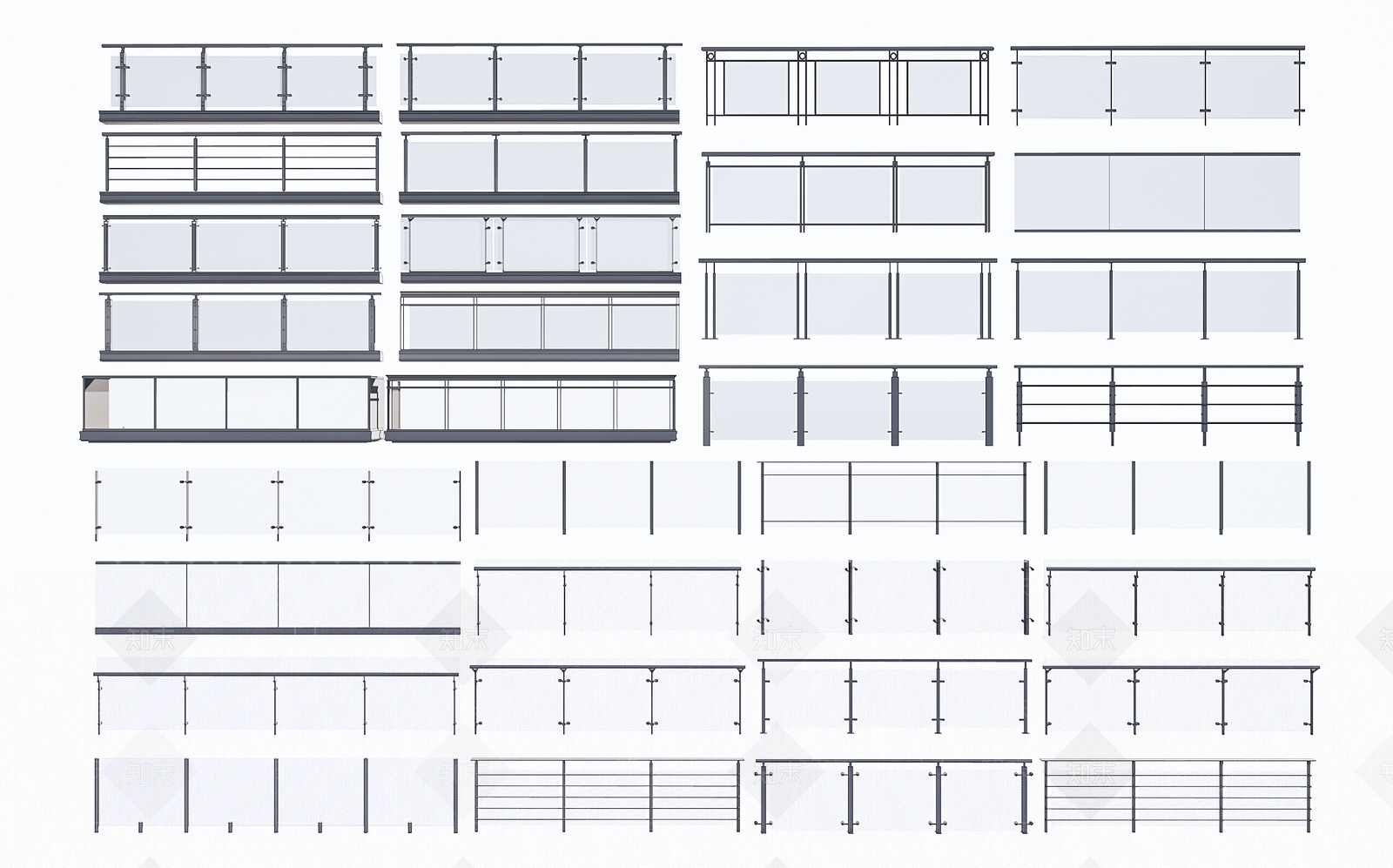 现代玻璃栏杆扶手SU模型下载【ID:1137073395】